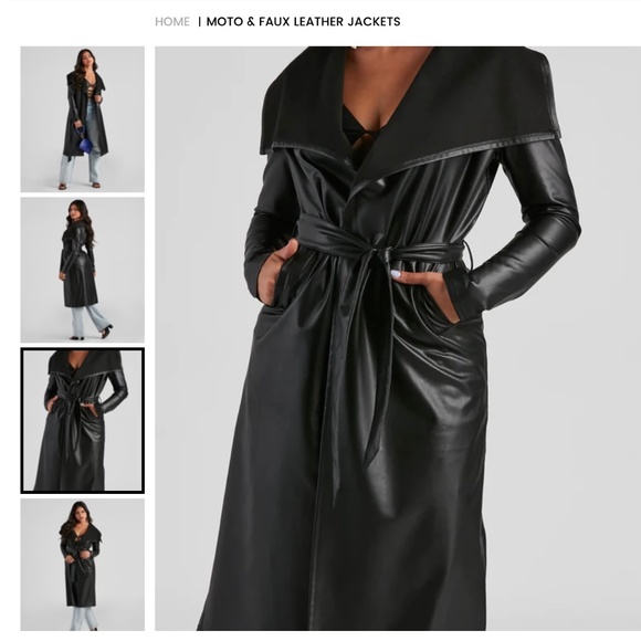 Windsor Jackets & Blazers - NWT Windsor Faux Leather Front Belt Tie Trench Coat